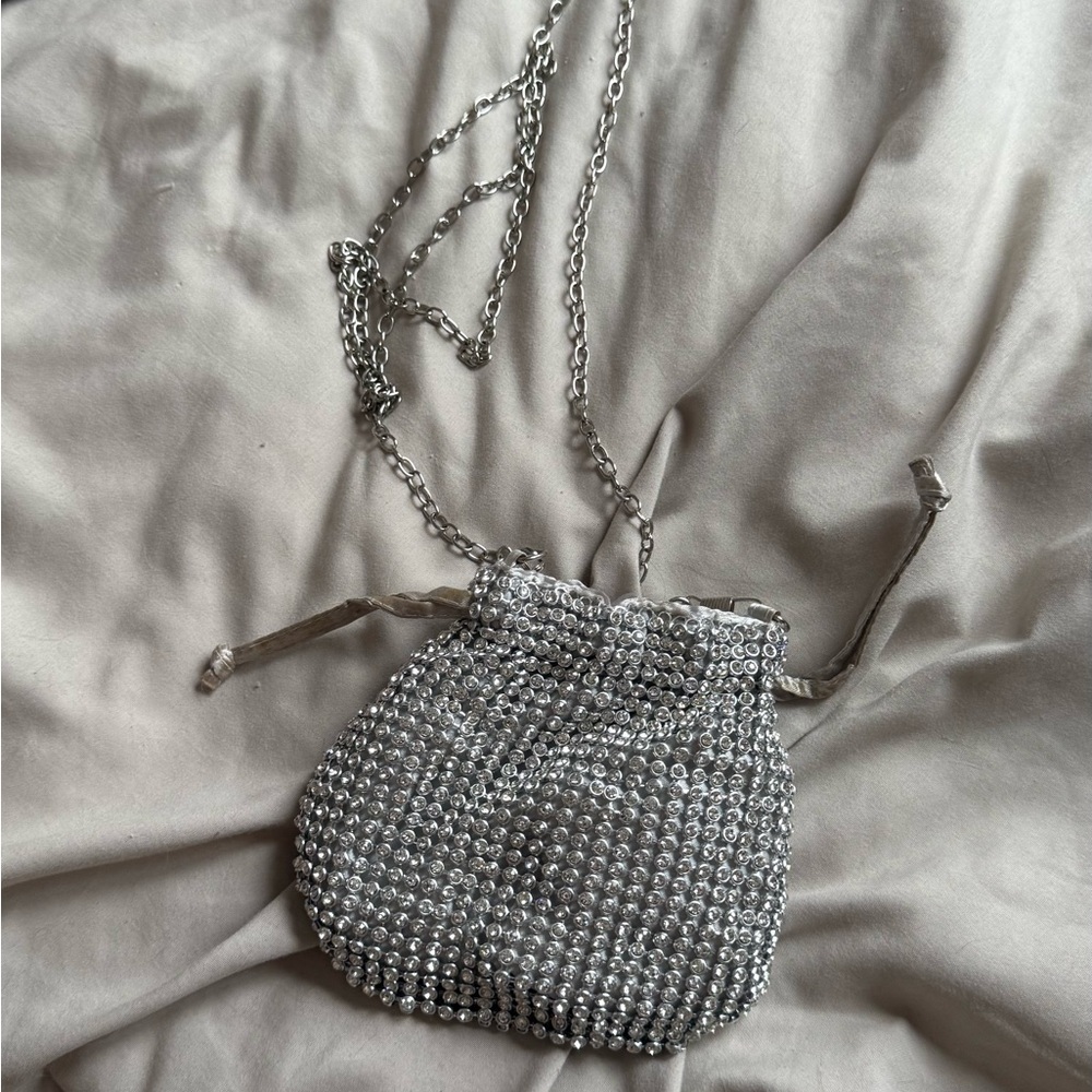 Urban Outfitters Silver Beaded Clutch